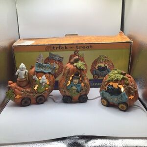 Vtg.2001 Cracker Barrel Trick Or Treat Pumpkin Train Light Set W/New LED Lights